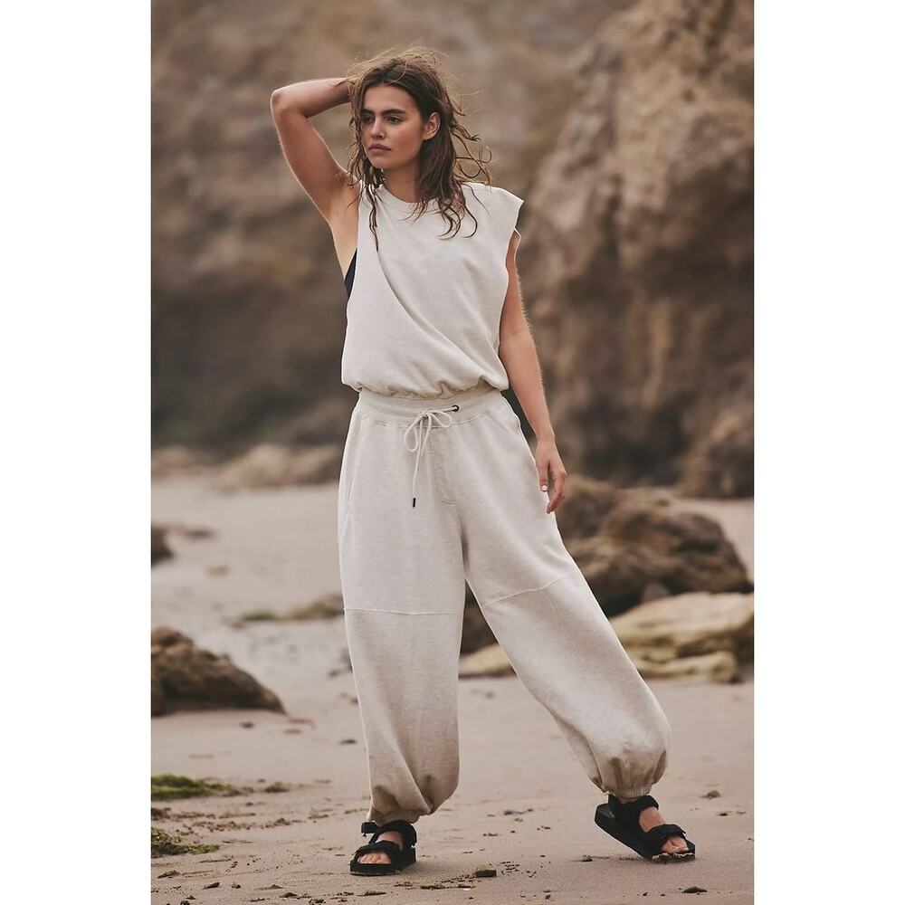NEW Free People Movement Oatmeal Heather Throw and Go Onesie Jumpsuit XS